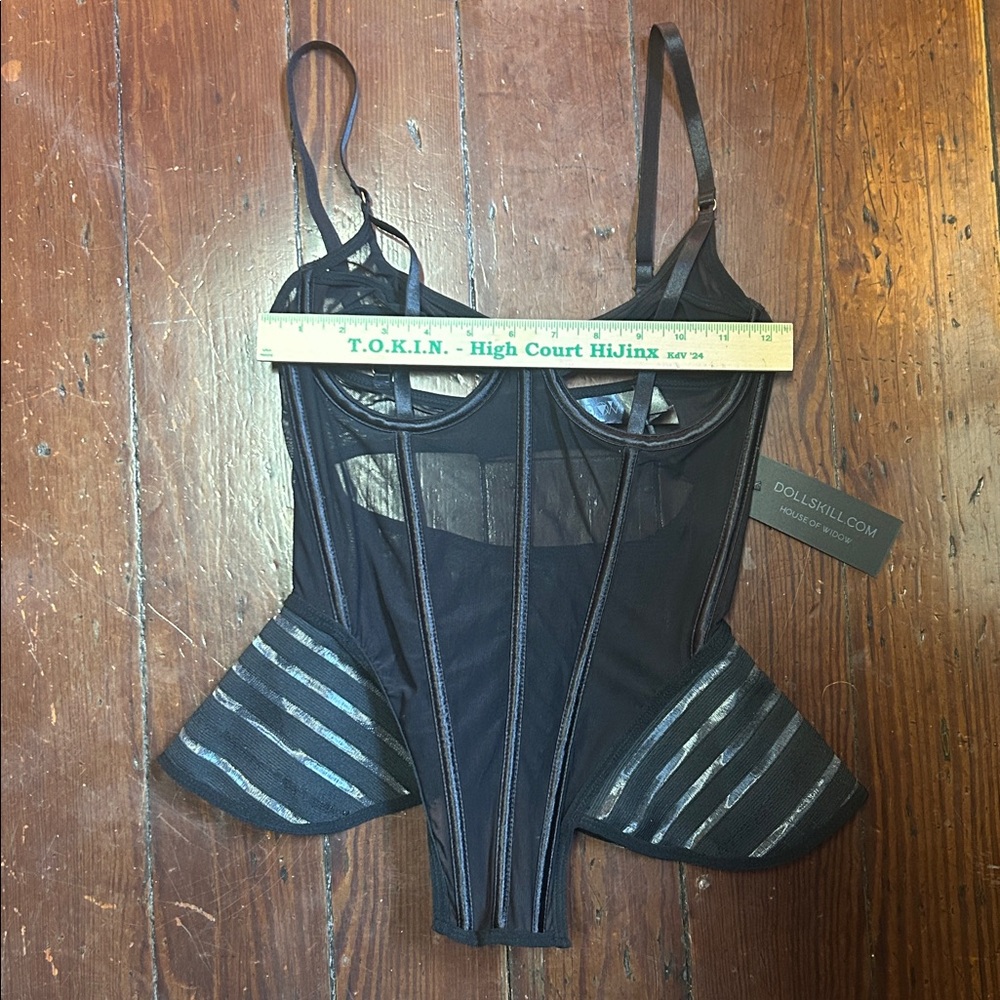 NWT Sheer Black Corset with Space Age Peplum S - Picture 7 of 12